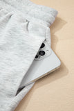 Light Grey & Pink Color Block Raw Hem Pullover Sweatshirt and Shorts Set
