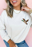 White Embroidered Mallard Duck Relaxed Sweatshirt