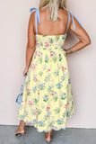 Floral Contrast Trim Tie Strap Midi Dress B