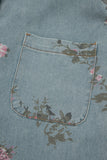 Floral Print Pleated High-Waist Wide Leg Denim Overalls- 3 Colors