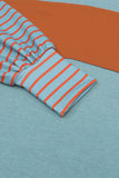 Duck Egg and Rust Color Block Striped Long Bishop Sleeve Side Slit T-Shirt