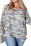 Multicolour Camouflage Print Round Neck Plus Size Sweatshirt