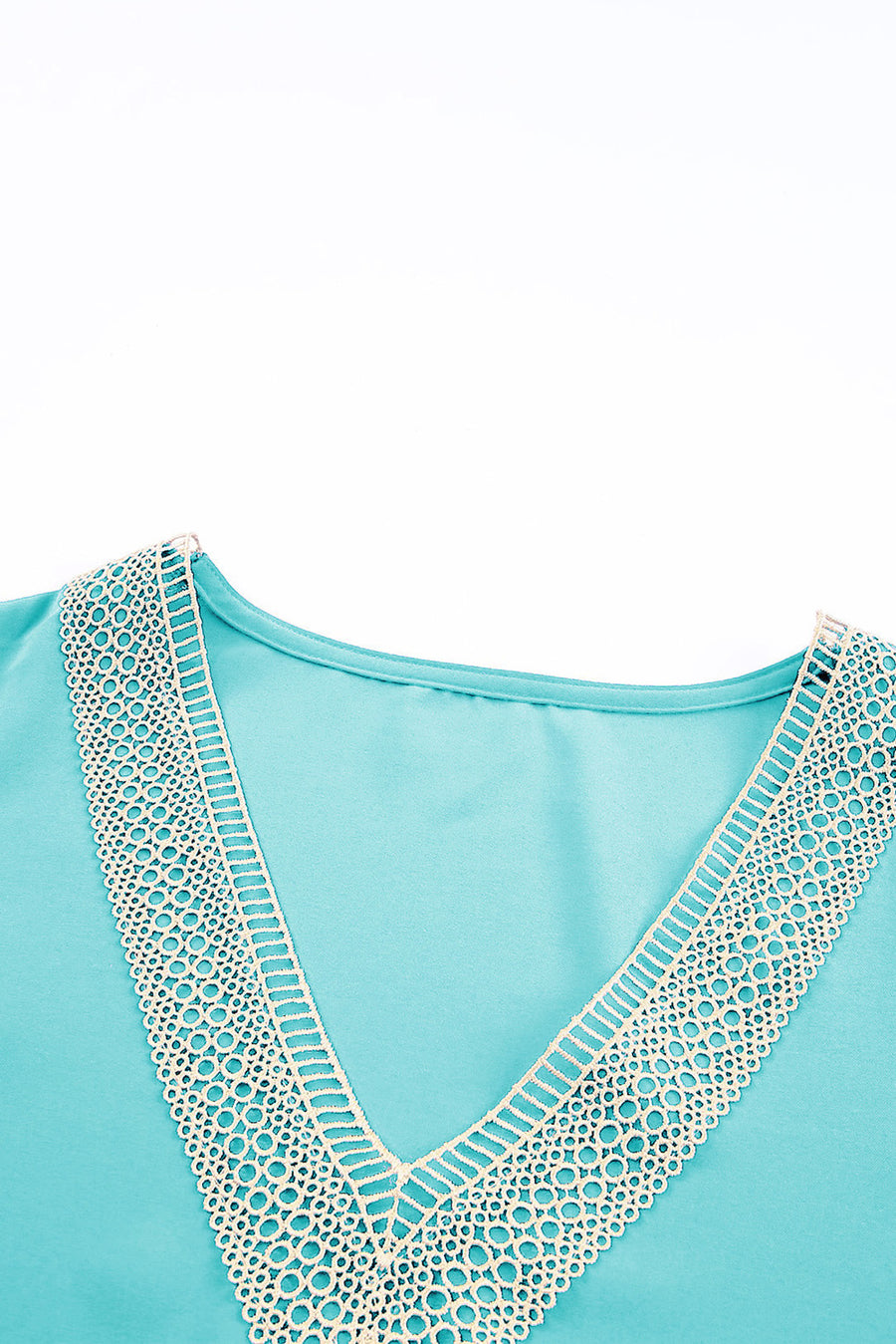 Green Lace Trim V Neck Short Sleeve Blouse
