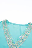 Green Lace Trim V Neck Short Sleeve Blouse