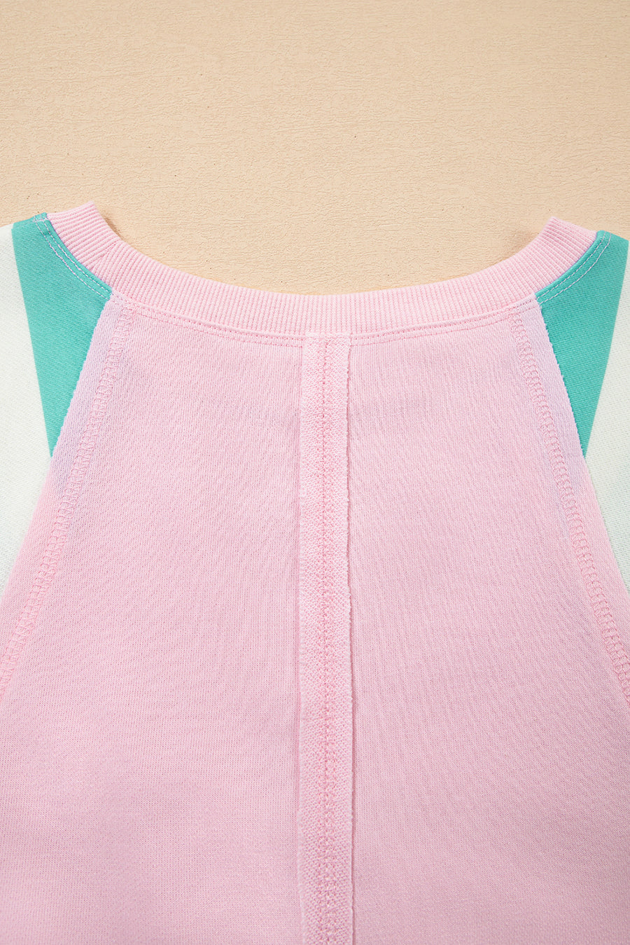 Light Pink Striped Color Block Patchwork Raglan Sleeve Top