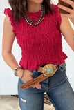 Red Plaid Shirred Ruffle Trim Tank Top