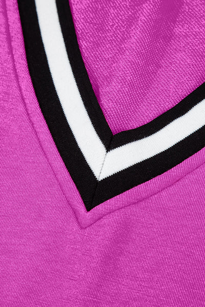 Purple Orchid Contrast Trim V Neck Sleeveless Mini Dress