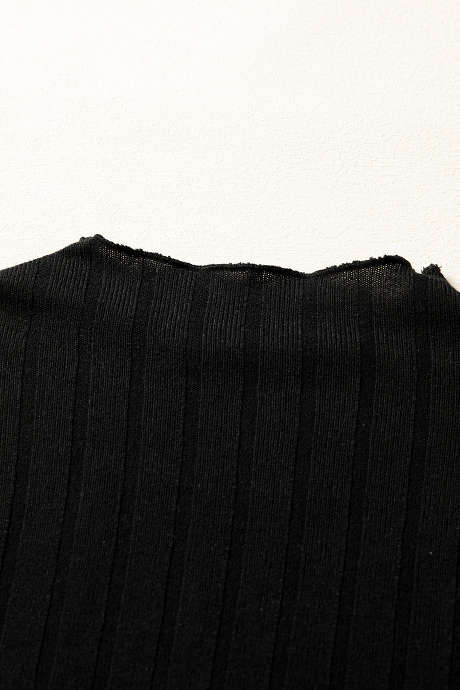 Black Frilled Neck Ribbed Knit Patchwork Long Sleeve Mini Dress