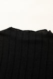 Black Frilled Neck Ribbed Knit Patchwork Long Sleeve Mini Dress