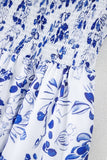 Blue Multi Floral Print Square Neck Bubble Sleeve High Waist Maxi Dress