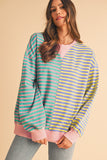 Striped Color Block Drop Shoulder Oversized Sweatshirt- 2 Colors