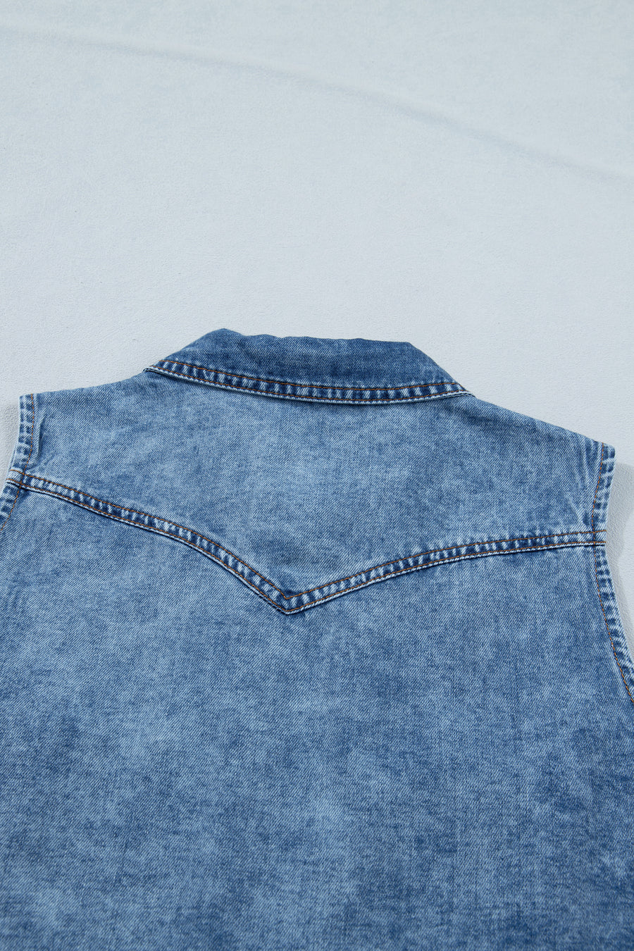 Dusk Blue Button-Up Collared Sleeveless Denim Shirt