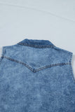 Dusk Blue Button-Up Collared Sleeveless Denim Shirt