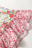 Pink Plus Size Floral Patchwork Ruffle Short Sleeve Blouse