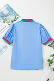 Puff Sleeve Color Block V-Neck Blouse- 2 Colors