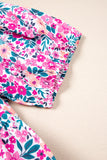 Plus Size Pink Multi Floral Button-Up Puff Sleeve A-Line Mini Dress