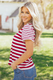 Red and White Striped Crew Neck T-Shirt