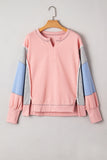 Apricot Pink Exposed Seam Colorblock Split Cuffs & Hem Oversized Sweatshirt