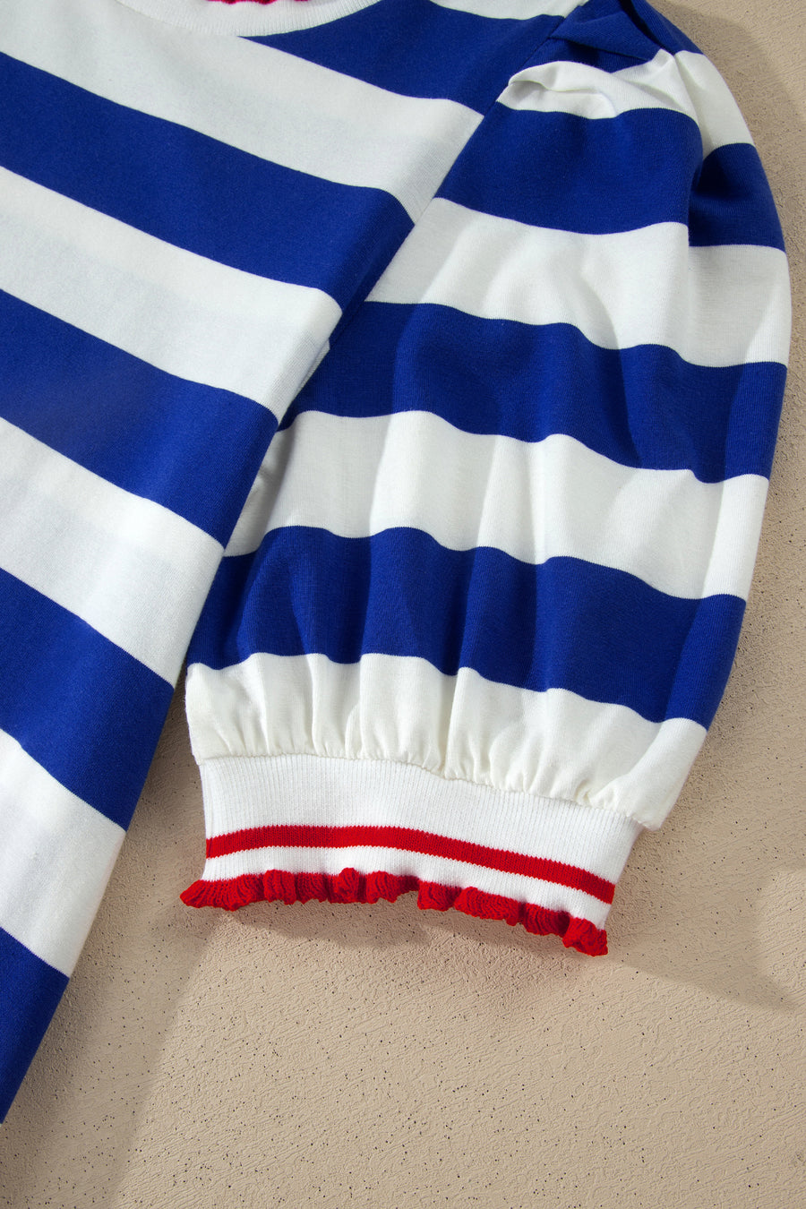 Striped Contrast Trim Crew Neck Short Puff Sleeve Shift Mini Dress- 2 Colors