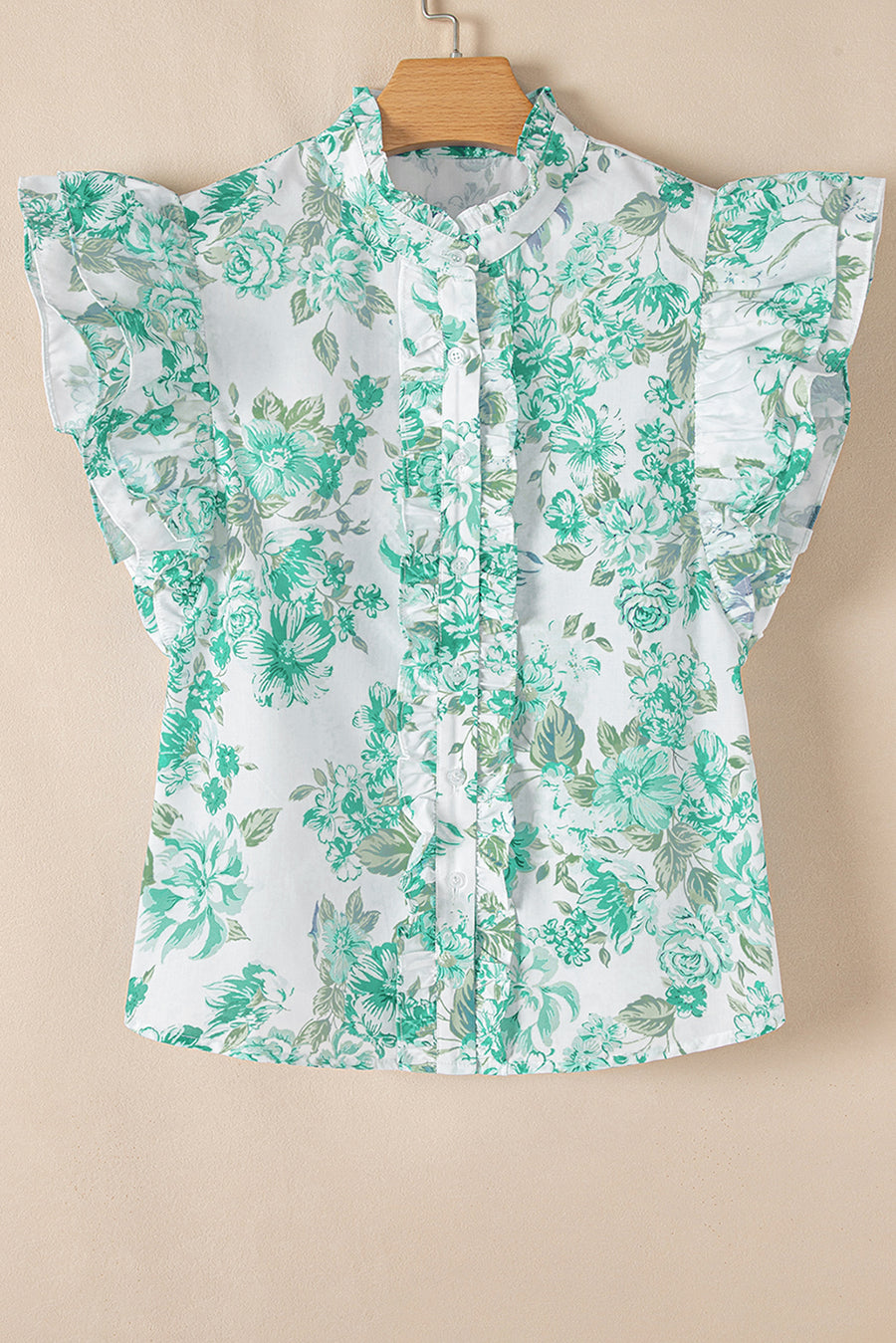 Floral Ruffle Sleeve Frilly Button-Up Blouse- 2 Colors