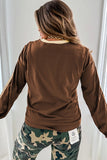 Varsity Striped Contrast Trim Crew Neck Long Sleeve T-Shirt- 3 Colors