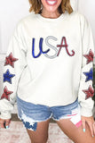 White Sequin USA Star Patch Sleeves Relaxed Fit Sweatshirt