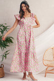 Floral Print Square Neck Ruffled Strap Maxi Dress- 2 Colors