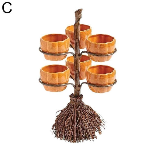 Halloween Broom Pumpkin Snack Bowl Display- 4 Sizes