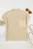 Green Pocket Ribbed Knit Short Sleeve Sweater- 9 Colors