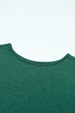 Green Boat Neck Cutout Long Sleeve Blouse with Button Detail Cuffs