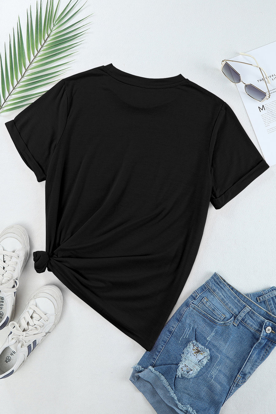 Basic Crew Neck Rolled Sleeve T-Shirt- 12 Colors
