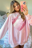 Light Pink Heart Quilt Patch Oversized Sweatshirt