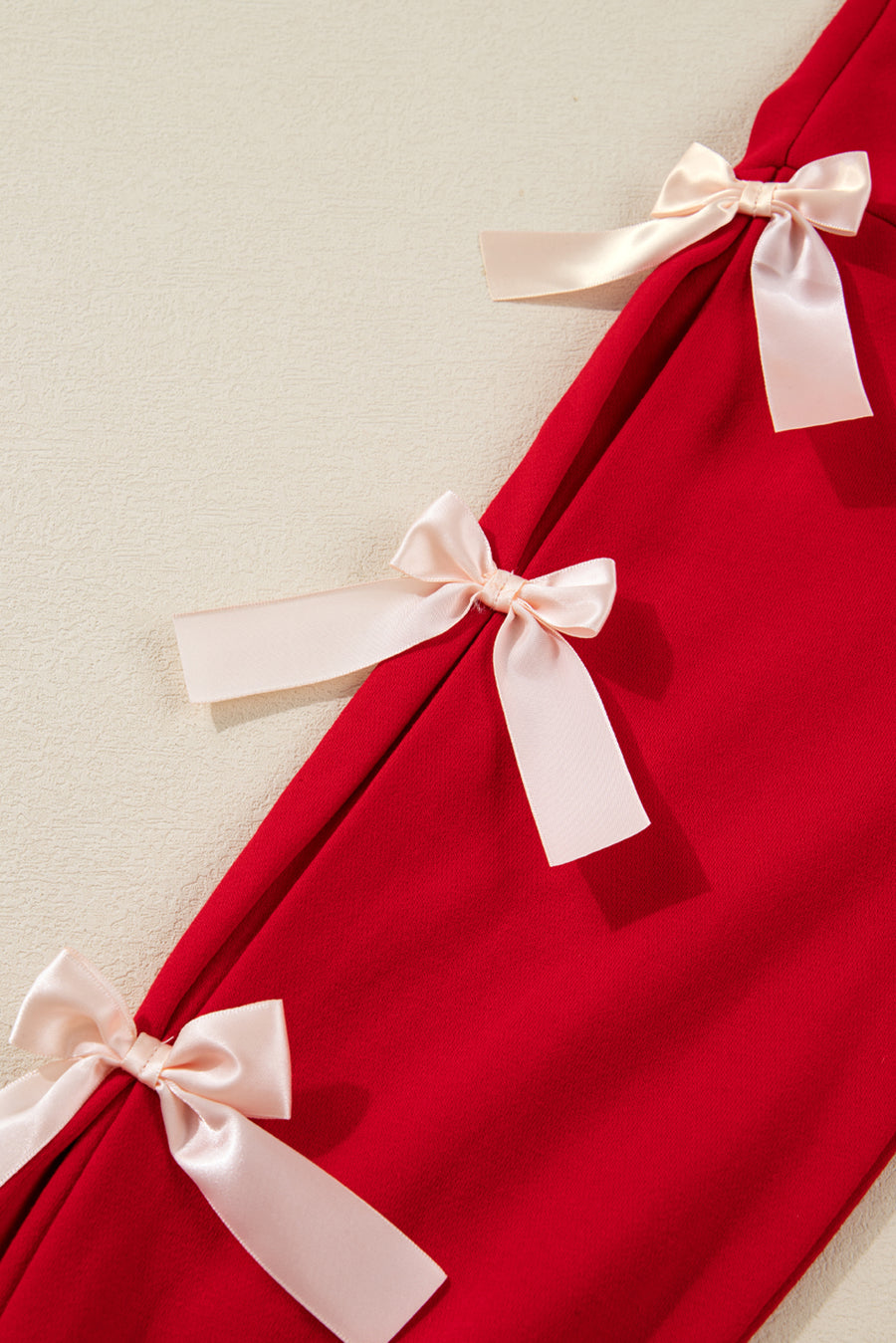 Red Striped Collar Bow Sleeve Sweatshirt and Shorts Set