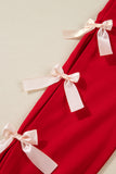 Red Striped Collar Bow Sleeve Sweatshirt and Shorts Set