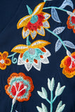 Navy Blue V-Neck Ruffled Sleeve Floral Embroidered Babydoll Blouse