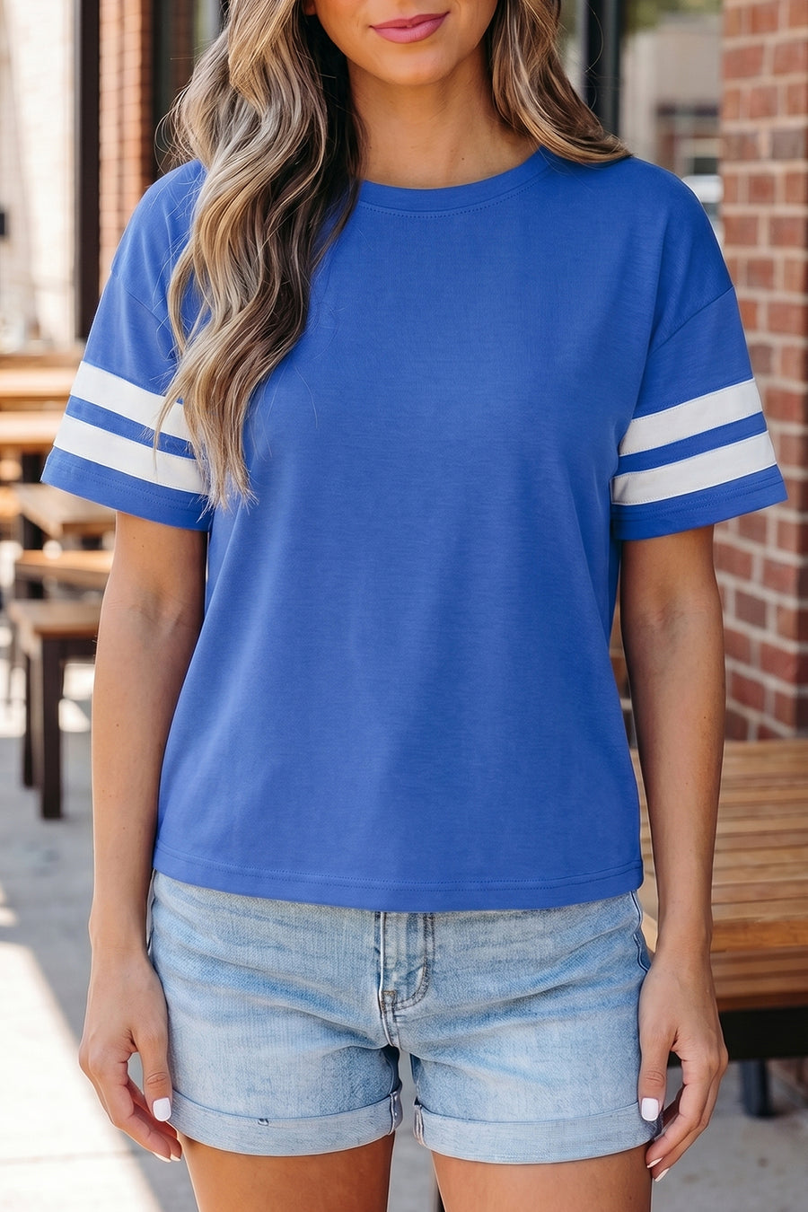 Varsity Striped Short Sleeve Crew Neck T-Shirt- 3 Colors