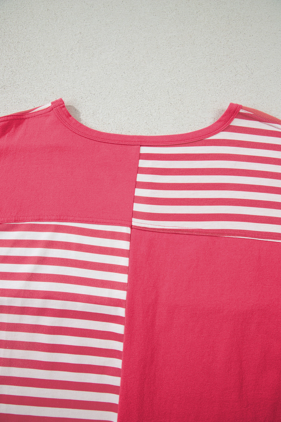 Pink Stripe Color Block Patchwork Drop Shoulder Long Sleeve High-Low Top
