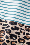 Striped Contrast Trim Leopard Patchwork Long Sleeve Midi Shirt Dress- 2 Colors