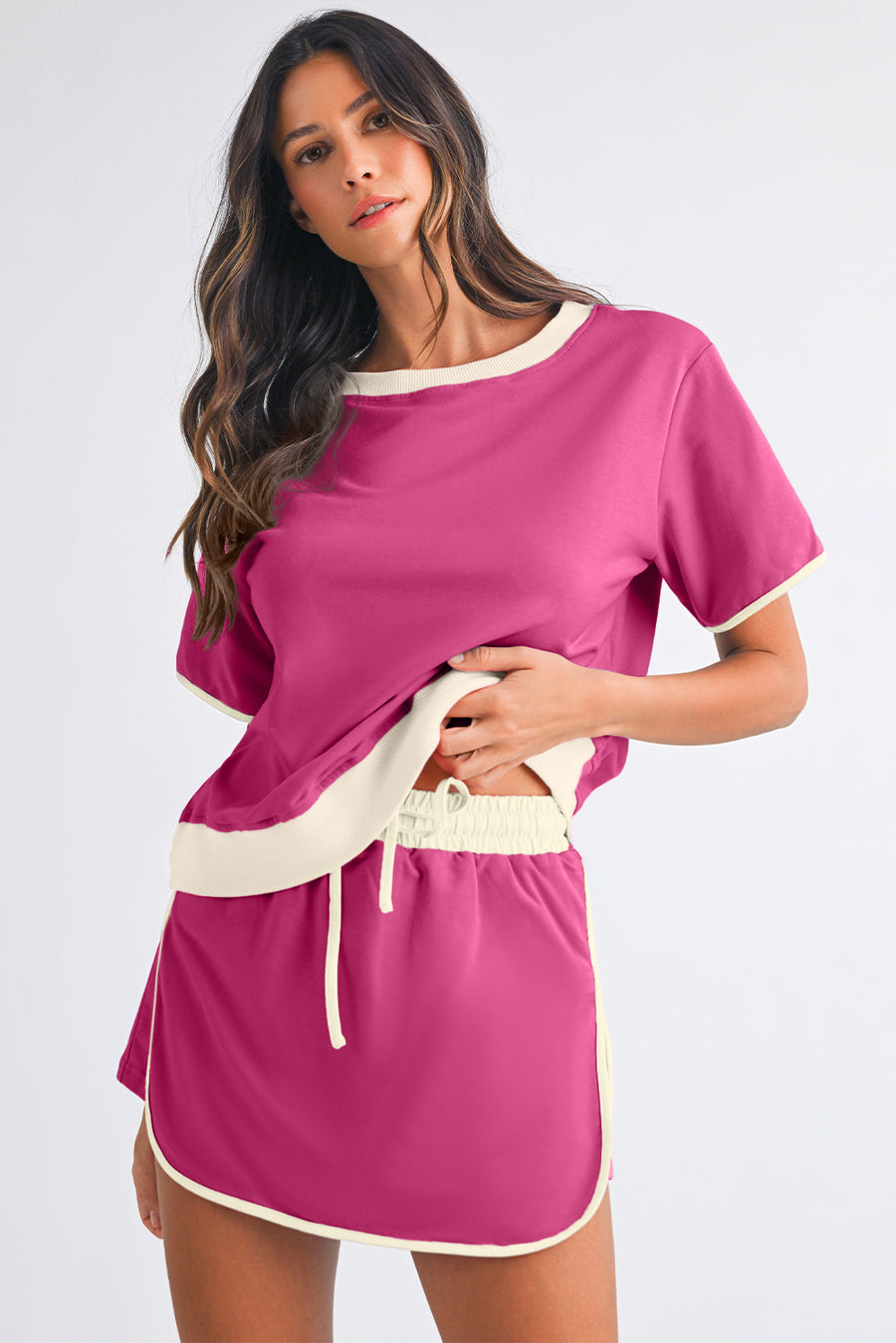 *Pre-Order* Color Block Drop Shoulder T-Shirt and Skort Set- 5 Colors