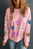 Pink Sequin Hearts Patchwork Drop Shoulder Crew Neck Sweatshirt 2