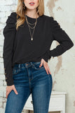 Black Button Cuff Puff Long Sleeve Sheath Top