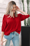 Frilled V-Neck Bow Detail 3/4 Sleeve Blouse- 2 Colors