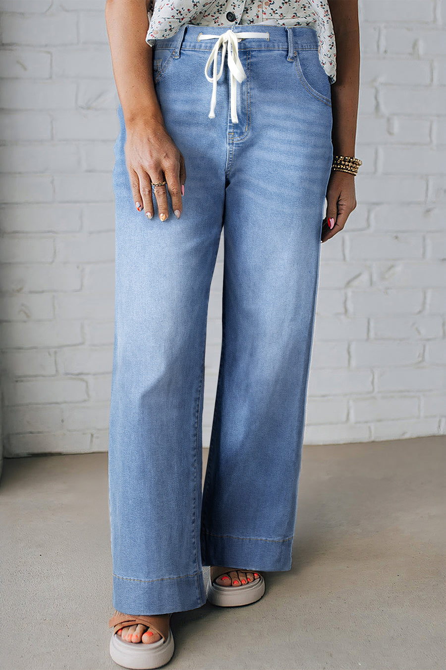 Plus Size Acid Wash Lace-Up Jeans- 4 Colors