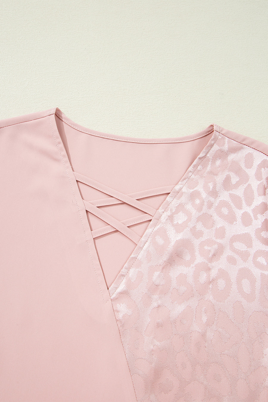 Apricot Leopard Print Criss-Cross V-Neck Blouse