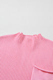 Green Pocket Ribbed Knit Short Sleeve Sweater- 9 Colors