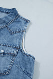 Dusk Blue Button-Up Collared Sleeveless Denim Shirt