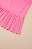 Bright Pink Textured Ruffle Trim Crop Top and Drawstring Skirt Set