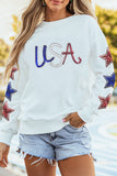 White Sequin USA Star Patch Sleeves Relaxed Fit Sweatshirt