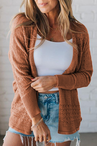 Redwood Burl Mix Pattern Hollow Knit Open Front Cardigan
