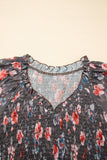 Brown Frilly Smocked Bodice Floral Mesh Long Sleeve Mini Dress